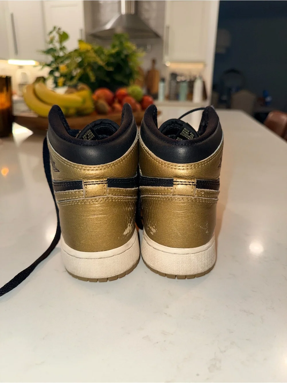 Jordan Kids Black and Gold High-Top Sneakers with White Soles